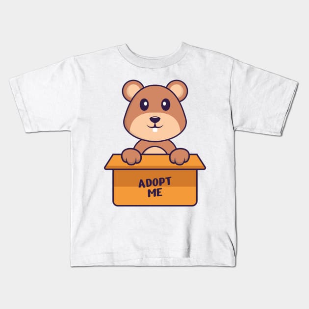 Cute squirrel in box with a poster Adopt me. Kids T-Shirt by kolega